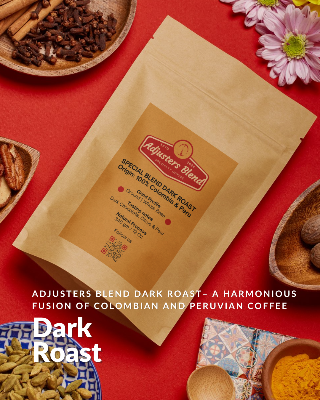 Adjusters Blend Dark Roast – A Harmonious Fusion of Colombian and Peruvian Coffee